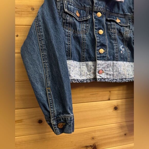 Vintage Disney Winnie The Pooh Size 6 Floral Embroidered Denim Jean Jacket - Picture 5 of 11